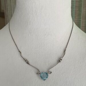 - Aqua Heart Shaped Sterling Silver Necklace-